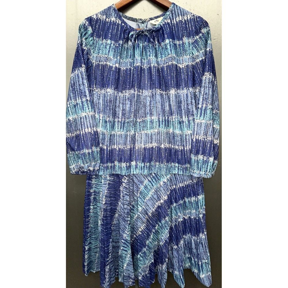 Vintage CB New York Dress 18 Blue Long Sleeve Midi Boho Cottage Peasant Grandma